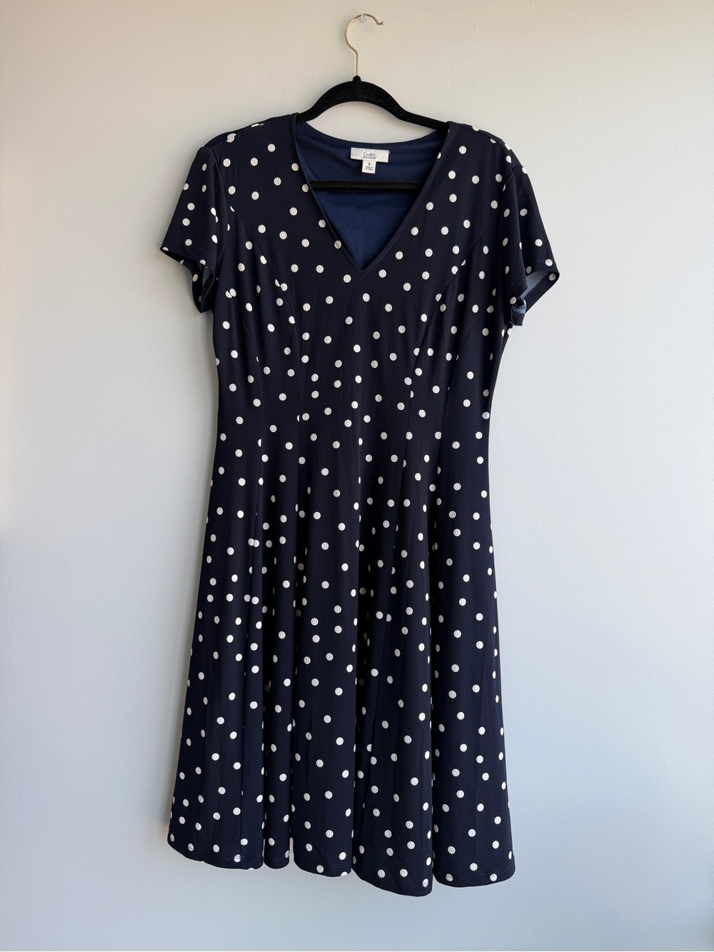 Croft and Barrow  Navy Polka Dot V-Neck Fit & Flare Dress